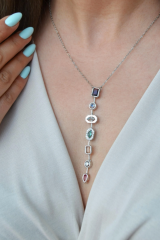 Yeni Sezon Ünlü Model Renkli Taşlı Özel Y Tasarım Kadın Çelik Kolye