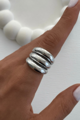 Premium Seri 3lü Görünüm Cilalı Ayarlanabilir Kadın Çelik Yüzük