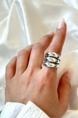 Premium Seri 3lü Görünüm Cilalı Ayarlanabilir Kadın Çelik Yüzük