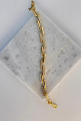 Crystal Linkage Kuyumcu İşçiliği 14K Altın Kaplama Premium Seri Kadın Çelik Bileklik