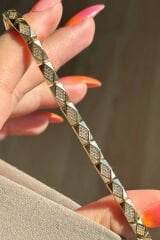 Royal Diamond Kuyumcu İşçiliği 14K Altın Kaplama Premium Seri Kadın Çelik Bileklik