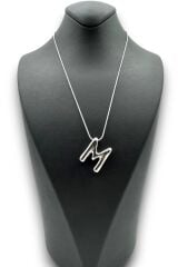 Yeni Sezon İthal Seri Balon Tasarım Gümüş Renk M Harfi 45 Cm Çelik Kadın Kolye