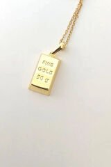 Fine Gold Külçe Altın Uçlu 316L Çelik Paslanmaz Kararmaz Kadın Çelik Kolye