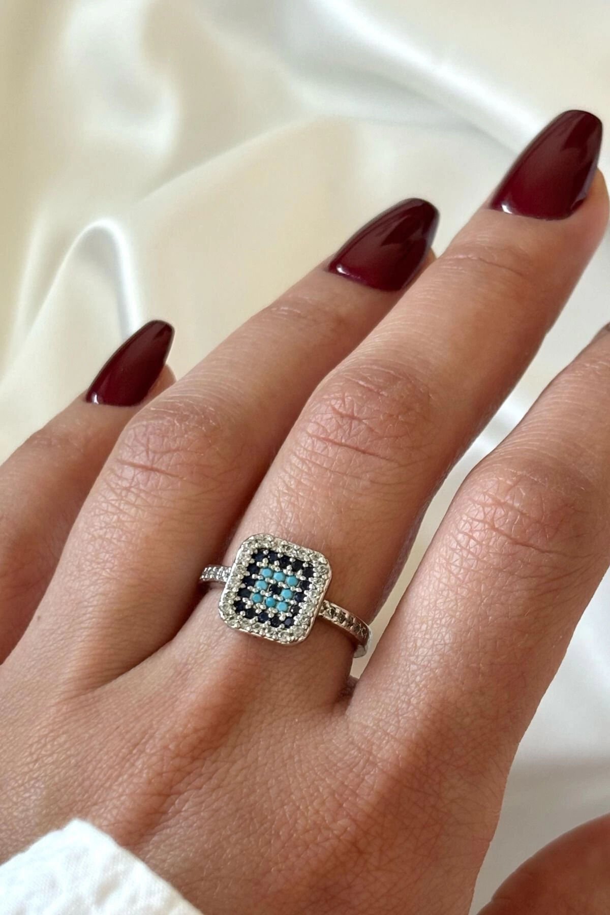 Princess Nazar Boncuğu Tasarım Zirkon Taşlı Ayarlanabilir Kadın Yüzük