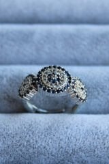 Yeni Sezon Full Zirkon Taşlı 3'lü Nazar Boncuğu Model Ayarlanabilir Kadın Yüzük