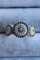 Yeni Sezon Full Zirkon Taşlı 3'lü Nazar Boncuğu Model Ayarlanabilir Kadın Yüzük