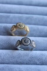 Yeni Sezon Full Zirkon Taşlı 3'lü Nazar Boncuğu Model Ayarlanabilir Kadın Yüzük