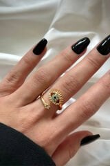 Özel Seri Baget Zirkon Taşlı Sarmal Nazar Boncuğu Göz Tasarım Ayarlanabilir Kadın Çelik Yüzük