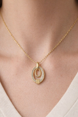 Zarif Çevresel Full Zirkon Taşlı İç İçe Geçmiş Elips Tasarım Renk Atmaz Kararmaz Kadın Çelik Kolye