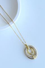 Zarif Çevresel Full Zirkon Taşlı İç İçe Geçmiş Elips Tasarım Renk Atmaz Kararmaz Kadın Çelik Kolye