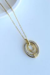 Zarif Çevresel Full Zirkon Taşlı İç İçe Geçmiş Elips Tasarım Renk Atmaz Kararmaz Kadın Çelik Kolye