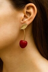 Kiraz Tasarım Sallantılı Kadın Çelik Küpe