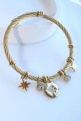 İthal Seri Çoklu Ayarlanabilir Kutup Yıldızı Charmlı Kadın Çelik Bileklik Kelepçe