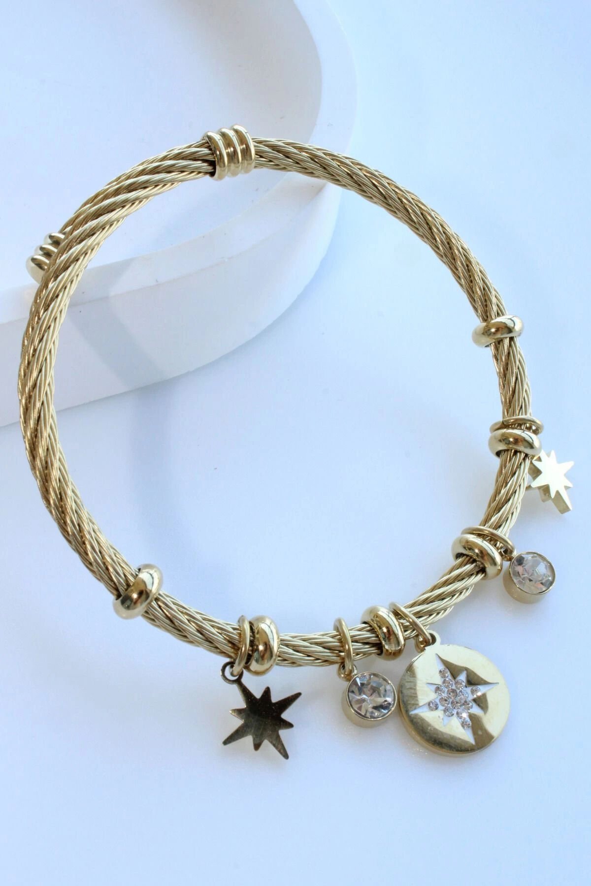 İthal Seri Çoklu Ayarlanabilir Kutup Yıldızı Charmlı Kadın Çelik Bileklik Kelepçe