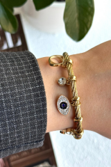 İthal Seri Çoklu Ayarlanabilir Nazar Boncuğu Charmlı Kadın Çelik Bileklik Kelepçe