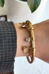 İthal Seri Çoklu Ayarlanabilir Nazar Boncuğu Charmlı Kadın Çelik Bileklik Kelepçe