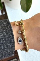 İthal Seri Çoklu Ayarlanabilir Nazar Boncuğu Charmlı Kadın Çelik Bileklik Kelepçe