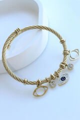 İthal Seri Çoklu Ayarlanabilir Nazar Boncuğu Charmlı Kadın Çelik Bileklik Kelepçe