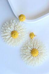 Yeni Sezon Büyük Hasır Papatya Tasarım Yazlık Hafif Kadın Küpe