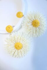 Yeni Sezon Büyük Hasır Papatya Tasarım Yazlık Hafif Kadın Küpe