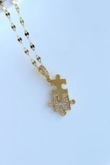 Zarif Zirkon Taşlı Puzzle Tasarım Renk Atmaz Kararmaz Kadın Çelik Kolye