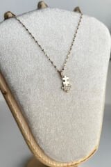 Zarif Zirkon Taşlı Puzzle Tasarım Renk Atmaz Kararmaz Kadın Çelik Kolye