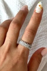 Yeni Sezon Mekik Model Sıra Zirkon Taşlı Ayarlanabilir Kadın Çelik Yüzük