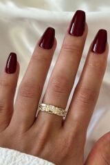 İthal Seri Zarif Baget Zirkon Taşlı Çift Sıra Görünüm Ayarlanabilir Kadın Çelik Yüzük