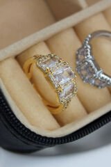 Premium Seri 3'lü Baget Taşlı Ayarlanabilir Kadın Yüzük Gold