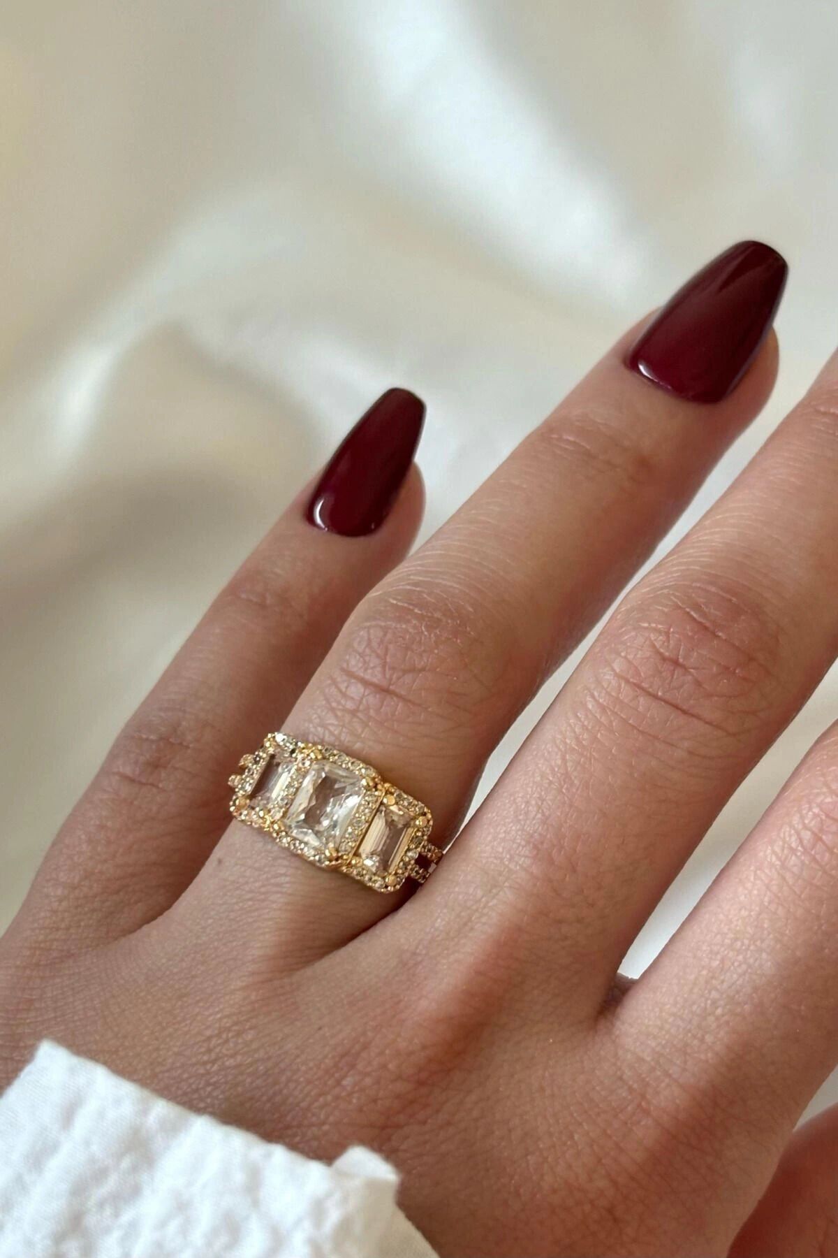 Premium Seri 3'lü Baget Taşlı Ayarlanabilir Kadın Yüzük Gold