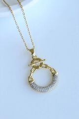 Zarif Gemici Zincirli Gold Gümüş Tasarım Renk Atmaz Kararmaz Kadın Çelik Kolye