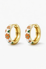 Mineli Renkli Çiçek Halka Tasarım Kararmaz Renk Atmaz Kadın Çelik Küpe