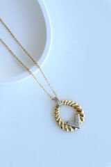 Zarif Burgulu Elips Zirkon Taşlı V Tasarım Renk Atmaz Kararmaz Kadın Çelik Kolye