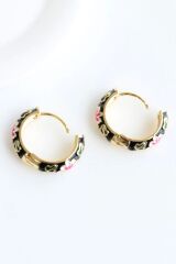 Mineli Renkli Çiçek Halka Tasarım Kararmaz Renk Atmaz Kadın Çelik Küpe