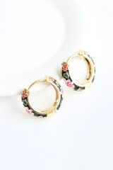 Mineli Renkli Çiçek Halka Tasarım Kararmaz Renk Atmaz Kadın Çelik Küpe