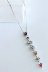 Yeni Sezon Ünlü Model Renkli Taşlı Özel Y Tasarım Kadın Çelik Kolye