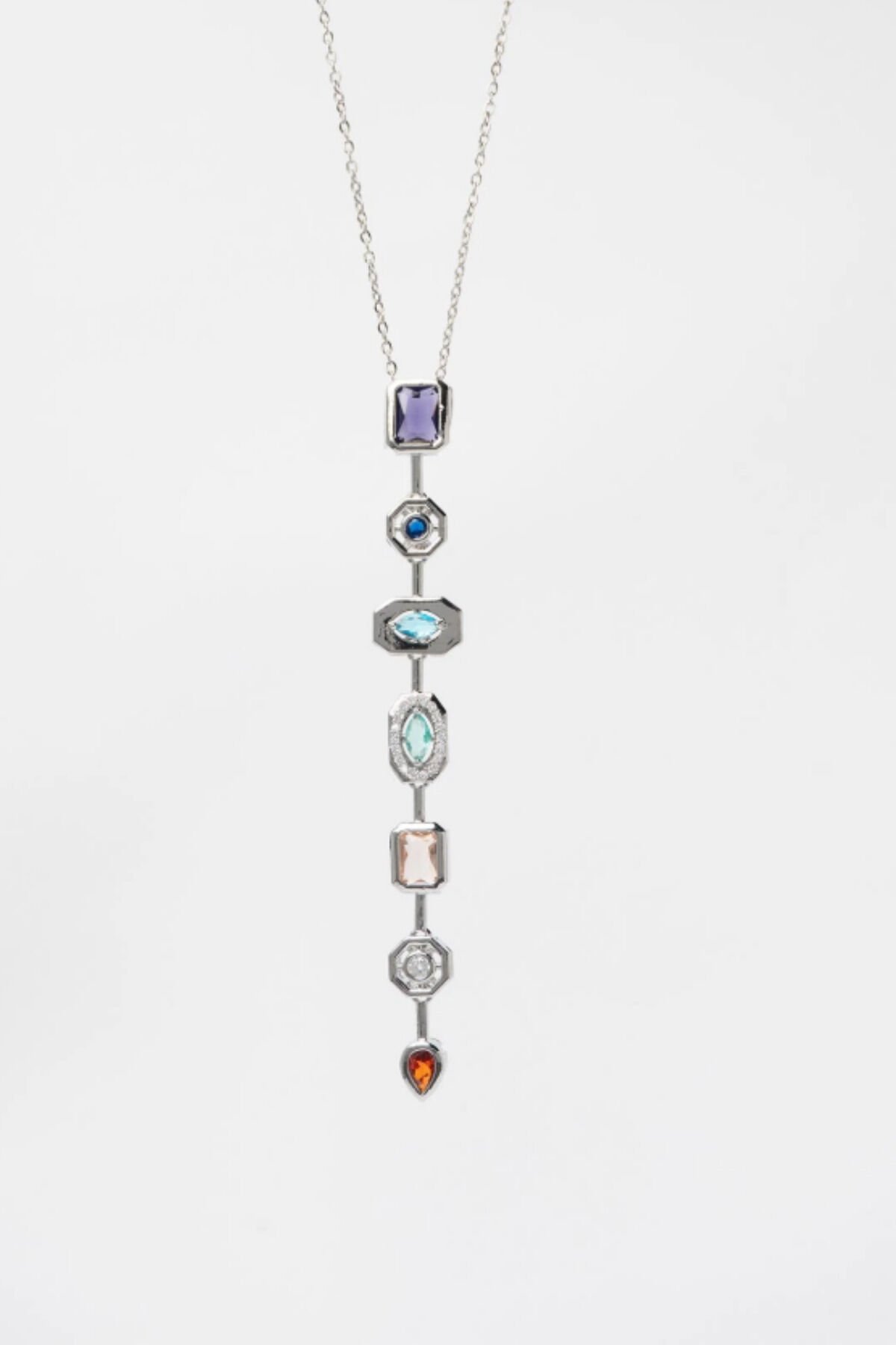 Yeni Sezon Ünlü Model Renkli Taşlı Özel Y Tasarım Kadın Çelik Kolye