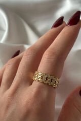 Exclusive Seri Ayarlanabilir Paslanmaz Kararmaz Taşlı Zincir Model Tasarım Kadın Çelik Yüzük