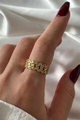 Exclusive Seri Ayarlanabilir Paslanmaz Kararmaz Taşlı Zincir Model Tasarım Kadın Çelik Yüzük