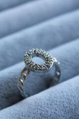 Yeni Sezon Elips Tasarım Full Zirkon Taşlı Kolları Zincir Model Ayarlanabilir Kadın Çelik Yüzük