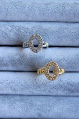 Yeni Sezon Elips Tasarım Full Zirkon Taşlı Kolları Zincir Model Ayarlanabilir Kadın Çelik Yüzük