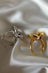 Yeni Seri Cilalı Ünlü Model Düğüm Tasarım Günlük Ayarlanabilir Kadın Çelik Yüzük