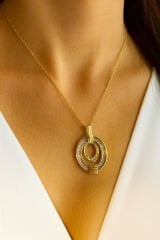 Zarif Çevresel Full Zirkon Taşlı İç İçe Geçmiş Elips Tasarım Renk Atmaz Kararmaz Kadın Çelik Kolye