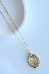 Zarif Çevresel Full Zirkon Taşlı İç İçe Geçmiş Elips Tasarım Renk Atmaz Kararmaz Kadın Çelik Kolye