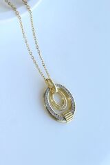 Zarif Çevresel Full Zirkon Taşlı İç İçe Geçmiş Elips Tasarım Renk Atmaz Kararmaz Kadın Çelik Kolye