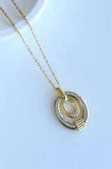 Zarif Çevresel Full Zirkon Taşlı İç İçe Geçmiş Elips Tasarım Renk Atmaz Kararmaz Kadın Çelik Kolye