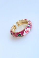 Premium Seri Çok Renkli Çiçek Desen Mineli Ayarlanabilir Kadın Çelik Yüzük