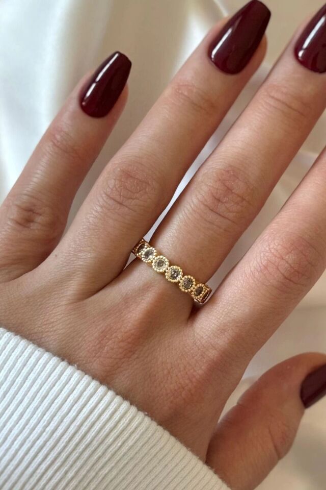 Premium Seri Oval Zirkon Taşlı Tamtur Tasarım Ayarlanabilir Kadın Çelik Yüzük Gold