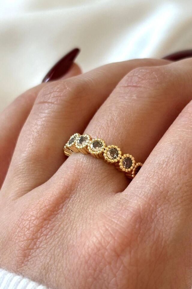 Premium Seri Oval Zirkon Taşlı Tamtur Tasarım Ayarlanabilir Kadın Çelik Yüzük Gold