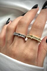 Premium İthal Seri Yarımtur Sekizgen Model Zirkon Taşlı Ayarlanabilir Tasarım Kadın Çelik Yüzük